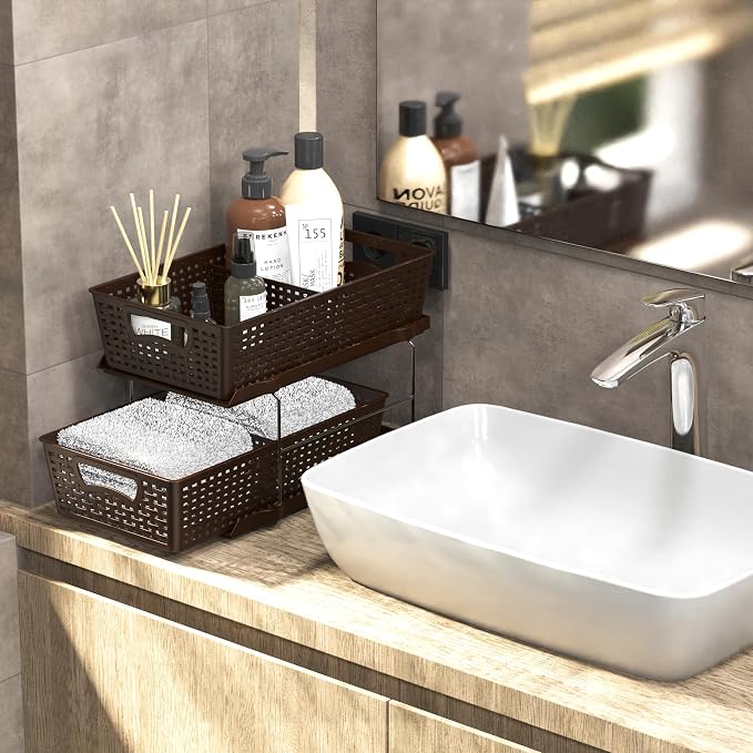 Simple Houseware 2 Tier Bathroom Organizer Tray Pull-Out Sliding - Image 6