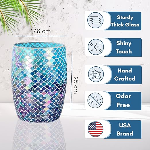 Escenzy Mermaid Bathroom Trash Can Mosaic Glass 5L | Decorative Small Garbage - Image 4