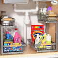 Under Sink Organizer Storage 2 Pack, 2 Tier Slide Out Height Adjustable Pull by Liuoud