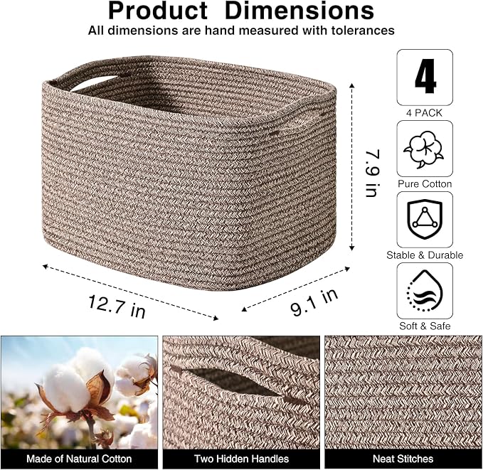 Small Storage Baskets for Organizing Shelves, Cotton Rope Basket for Storage - Image 2