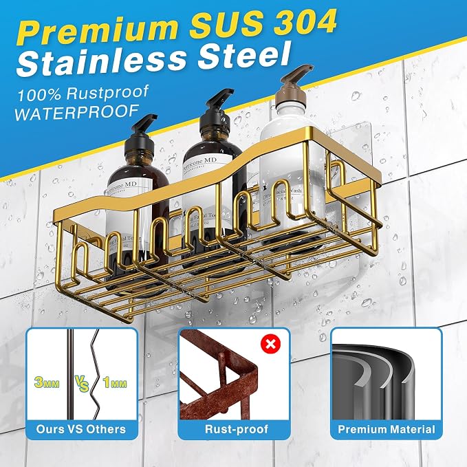 EUDELE 5-Pack Rustproof Stainless Steel Shower Caddy – No Drill Adhesive - Image 5