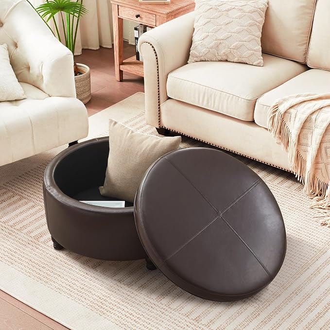 30-Inch Round Storage Ottoman, Modern Ottoman Coffee Table - Image 6