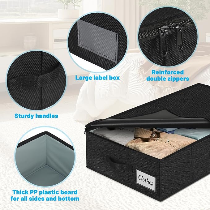 Under Bed Storage Container Bins 2 Pack, Low Profile Foldable Underbed Clothes - Image 6