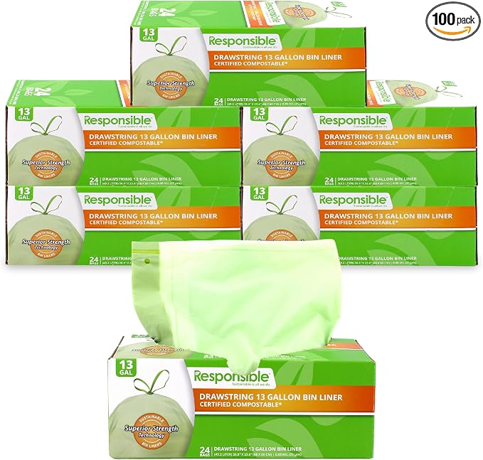 Responsible Products Kitchen Bin Liners, Certified Compostable, Heavy Duty by ResponsibleProducts%C2%AE