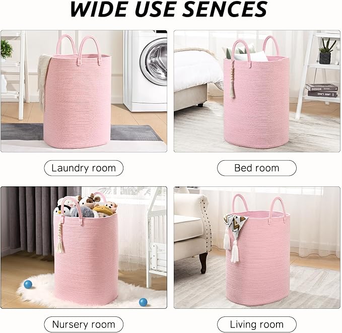 Woven Laundry Basket for Clothes, 65L Large Rectangle Laundry Hampers, Nursery - Image 7
