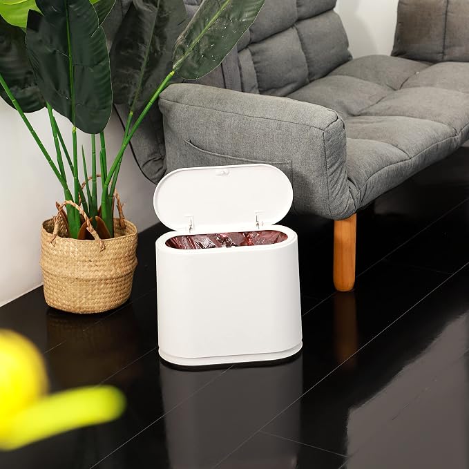 White Slim Bathroom Trash Can - Image 6
