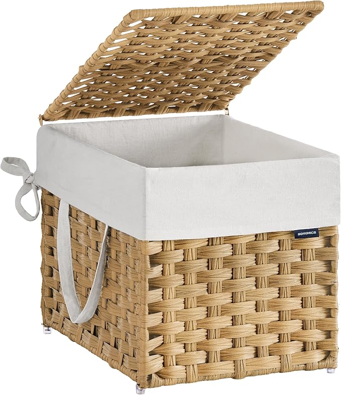 SONGMICS Laundry Hamper with Lid, 9.5 Gallon Synthetic Rattan Clothes Laundry by SONGMICSbySONGMICSHOME