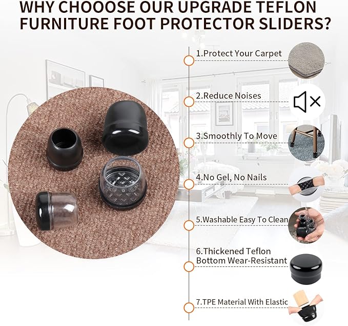 Ezprotekt 24 Pcs Clear Chair Leg Sliders - Image 7