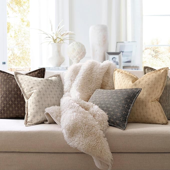 ZWJD Pillow Covers 16x16 Set of 2 Soft Polyester Textured Pillow Covers - Image 4