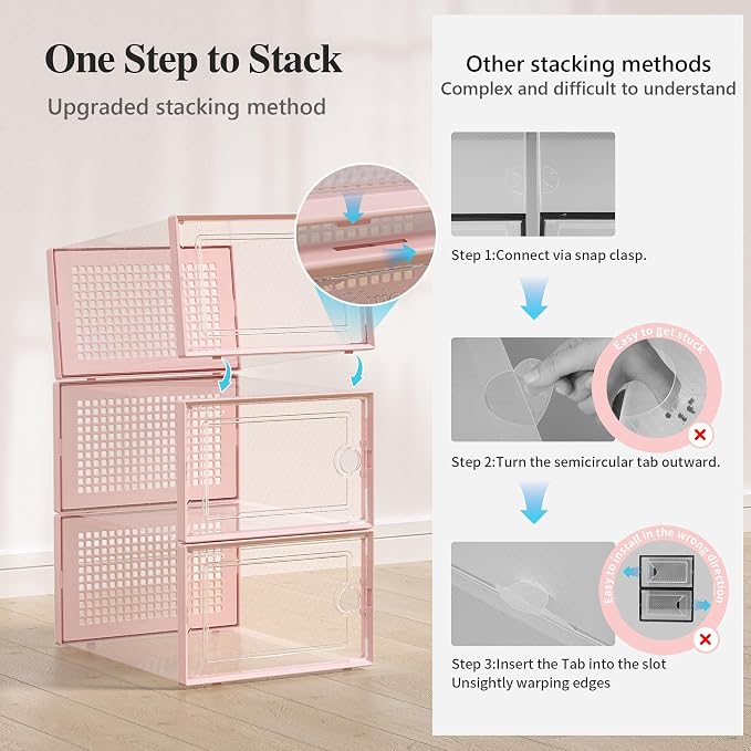 Kuject X-Large Shoe Storage Boxes Organizers Clear Plastic Stackable 12 Pack - Image 4