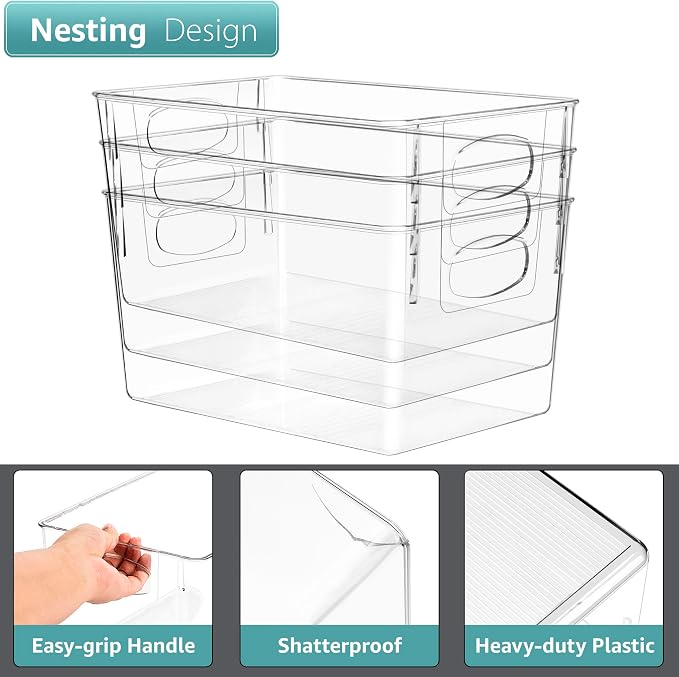 Sorbus 8 Pack Large Clear Plastic Storage Bins, Refrigerator, Under Sink - Image 4