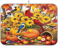 Fall Birds Dish Drying Mat for Kitchen Countertop 18x24 Autumn Pumpkin by Wamika