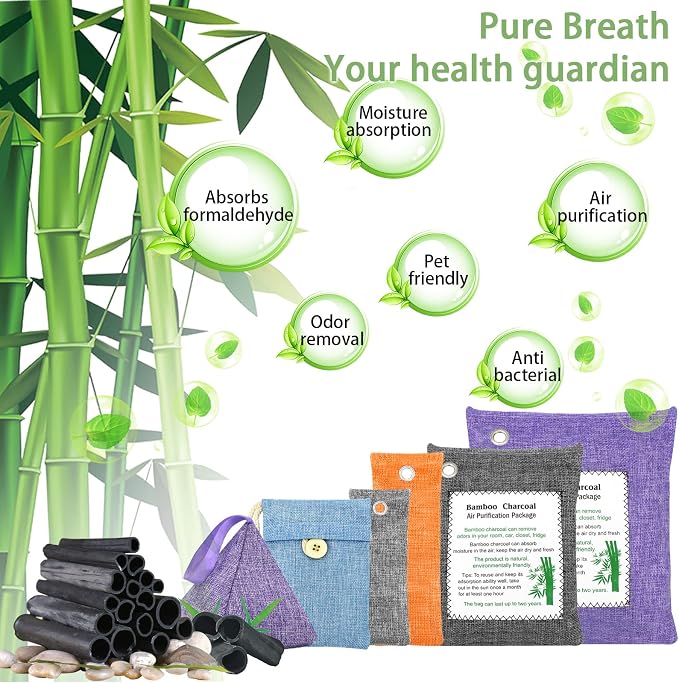Charcoal Air Purifying Bags 12 Pack×100g Bamboo Charcoal Bags Odor Absorber - Image 4