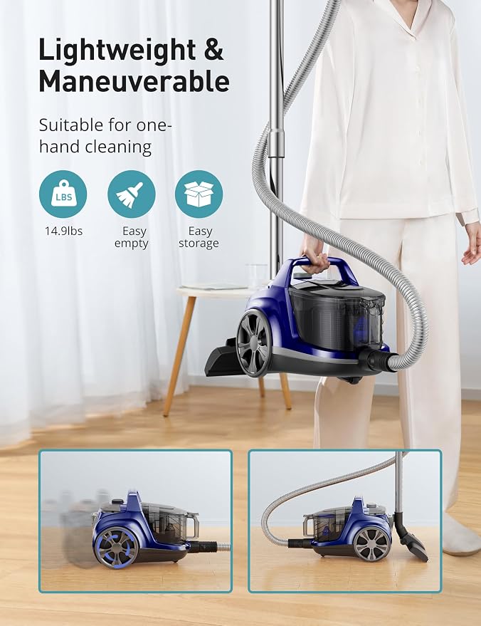 Aspiron Canister Vacuum, Upgraded 1600W Bagless Canister Vacuum Cleaner - Image 7