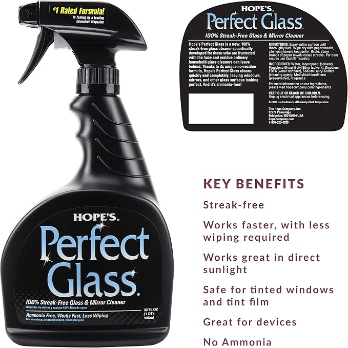 HOPE'S Perfect Glass Cleaner Spray, Streak-Free, Ammonia-Free Window, Tinted - Image 3