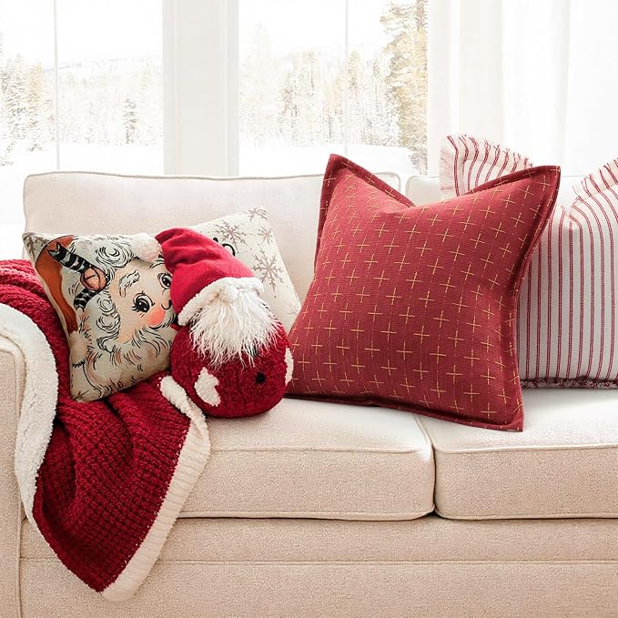 ZWJD Christmas Pillow Covers 26x26 Set of 2 Soft Polyester Textured Red Pillows - Image 2