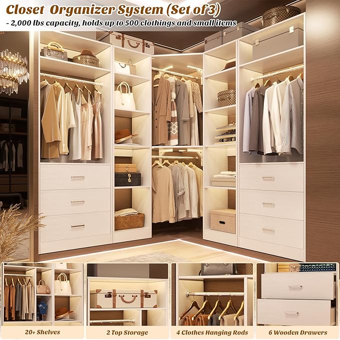 Corner Closet System with 6 Drawers, Closet Organizer System with 14 Shelves & - Image 4