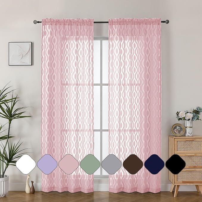 Aiyufeng Blush Pink Sheer Curtains 84 Inches Long 2 Panels Set, Soft Airy - Image 3
