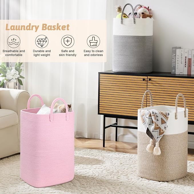 Laundry Basket, Woven Cotton Rope Laundry Hamper, 100L Versatile Storage - Image 4