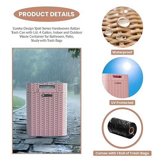 Ypati Handwoven 4 Gallon Rattan Trash Can - Image 3