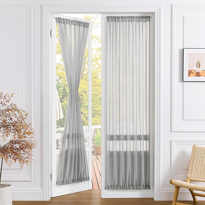 Tollpiz Sheer Door Curtains Closet Linen Textured Curtains Sheer Doorway Light by Tollpiz