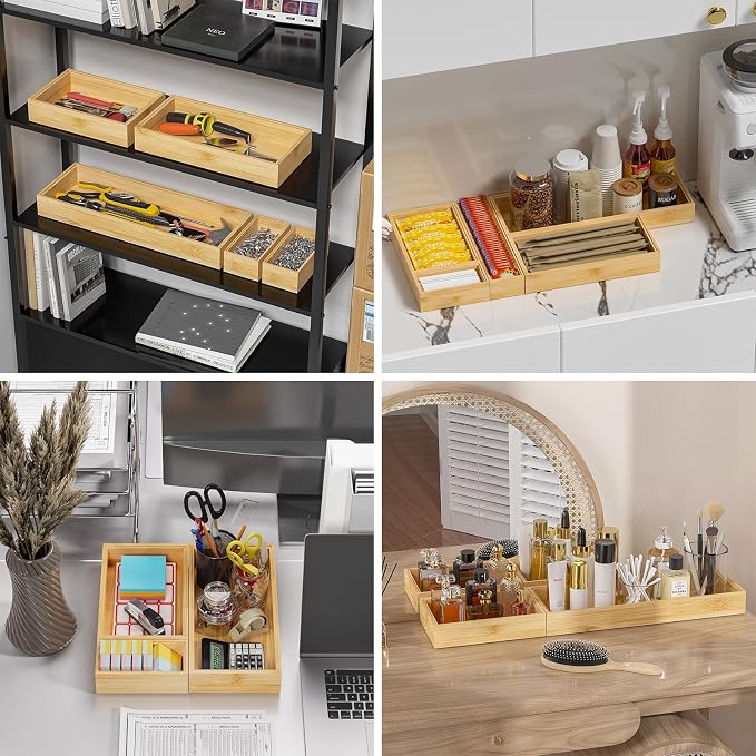 Bamboo Kitchen Drawer Organizer, Stackable Utensil Holder Silverware Organizer - Image 7