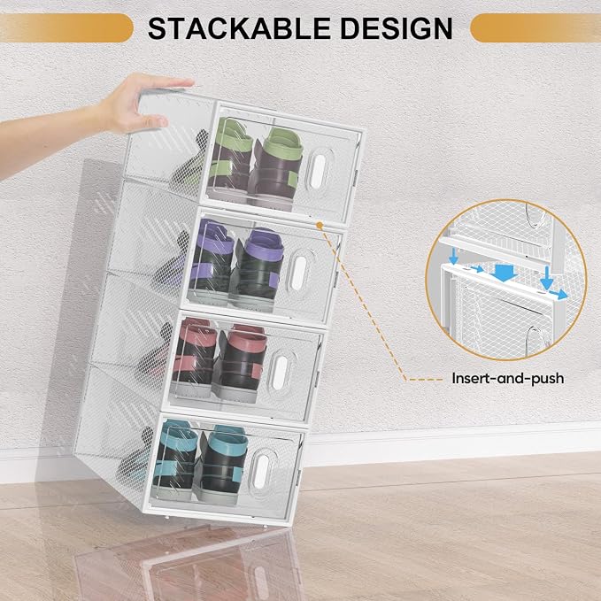 BALEINE 3 Pack Stackable Shoe Storage Boxes Fit Size 9, Thickened Clear Shoe - Image 6