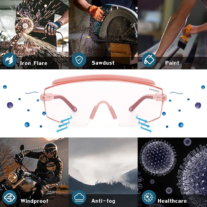 UKNOW Safety Goggles Over Glasses, Safety Glasses Anti Fog Wraparound Eye - Image 7