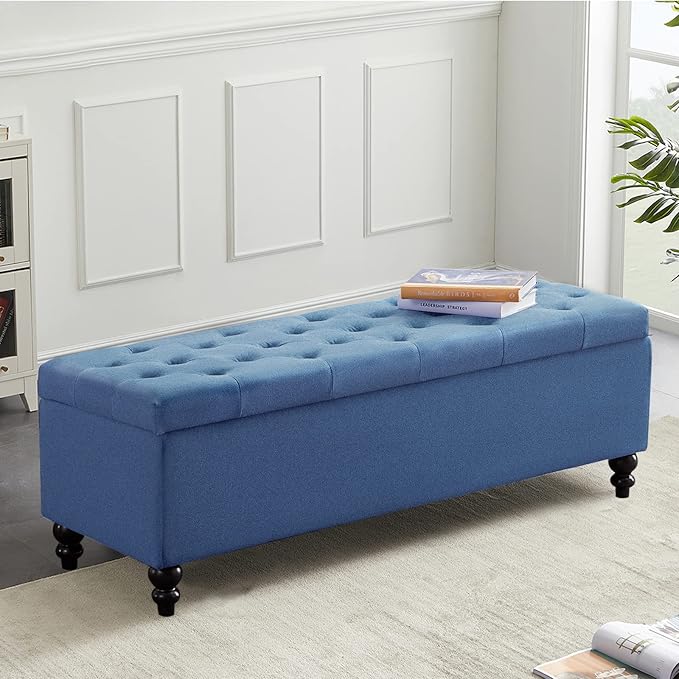 Storage Ottoman 50.2 Inches Upholstered Fabric Storage Ottoman Bench，Button by LivingGiving