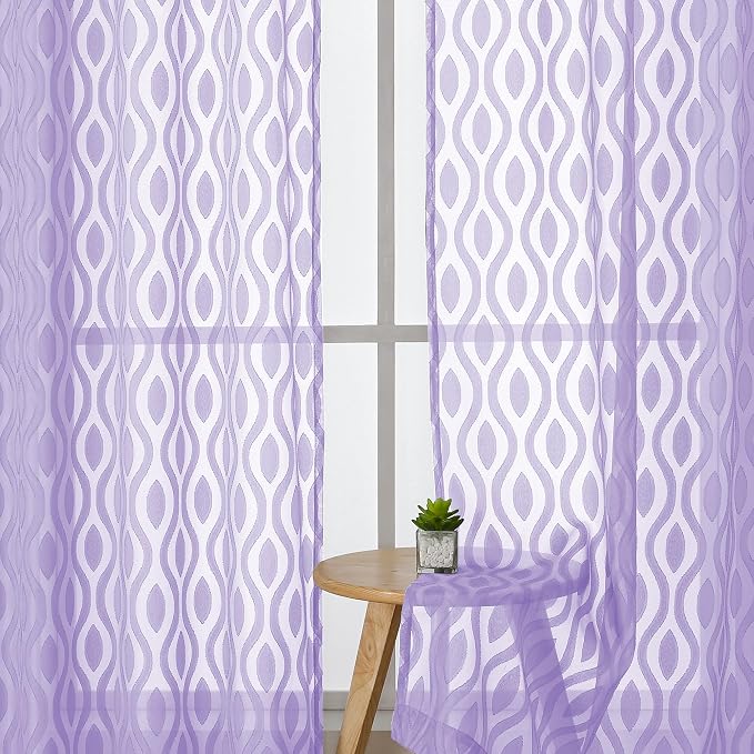Aiyufeng Light Purple Sheer Curtains 72 Inches Long 2 Panels Set, Elegant Light - Image 3
