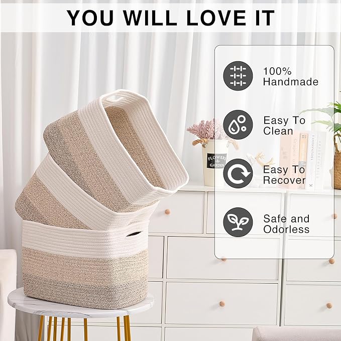Storage Baskets for Organizing Shelves, Woven Cotton Rope Bins for Baby Nursery - Image 5