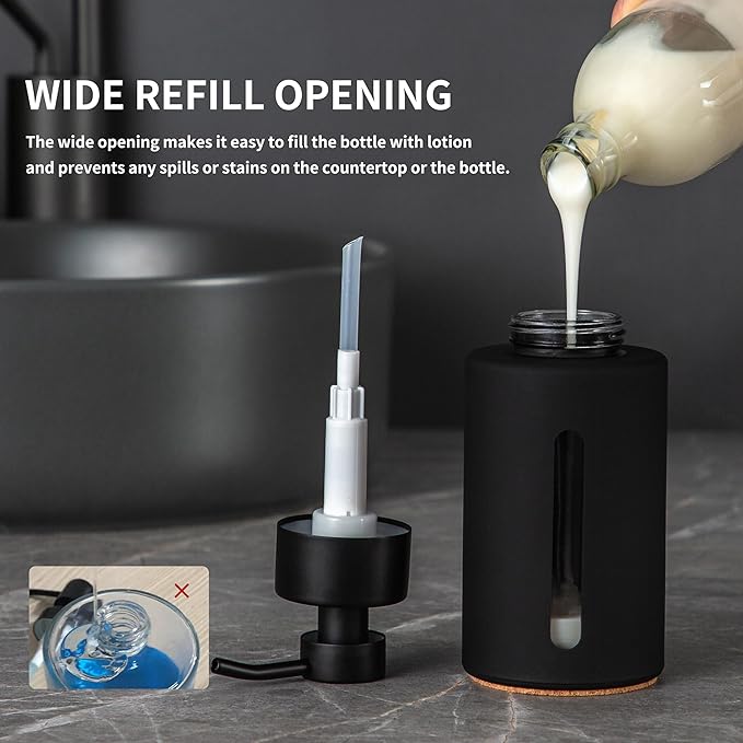 Enra Bathroom Soap Dispenser, 12oz Glass Black Soap Dispenser Stainless Steel - Image 5