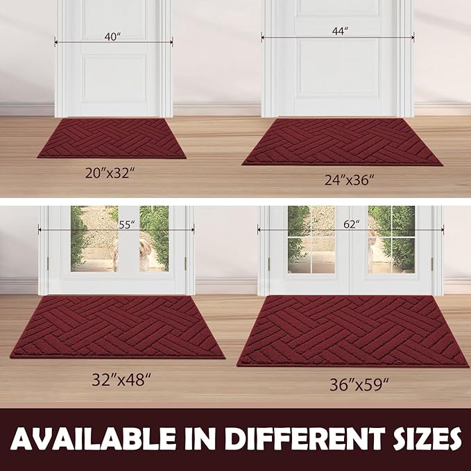 Door Mat Indoor Doormat, Entryway Rug Red Door Mats Non-Slip Rubber Backing - Image 2