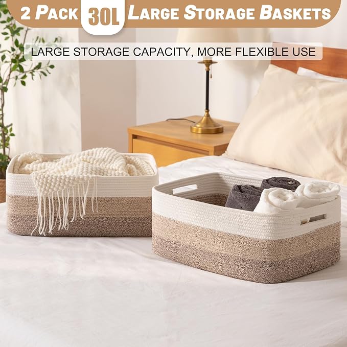 Large Storage Basket for Organizing, Woven Rope Basket for Shelves, Closet - Image 5
