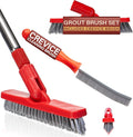 Grout Brush with Long Handle & Hard Bristle Crevice Cleaning Brush, Grout by FoxTrotLiving