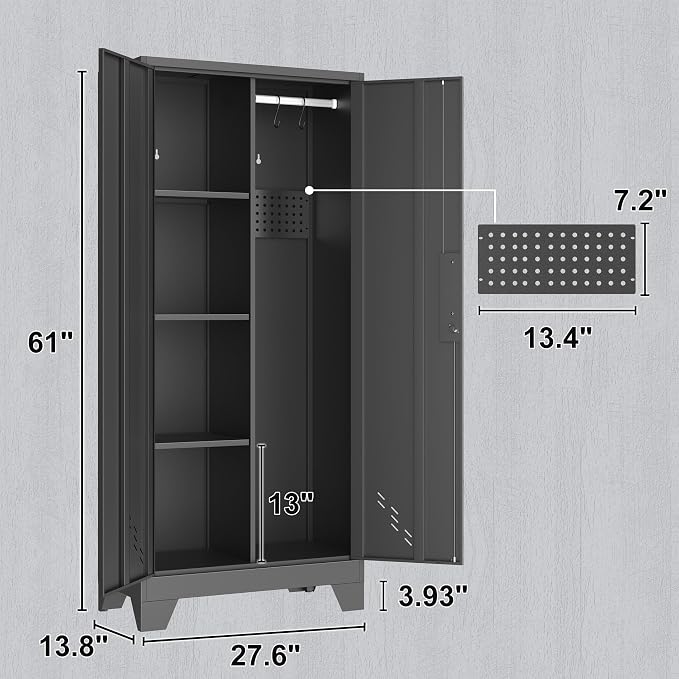 Metal Storage Cabinet with Locking Doors, Broom Closet, Freestanding Bathroom - Image 3