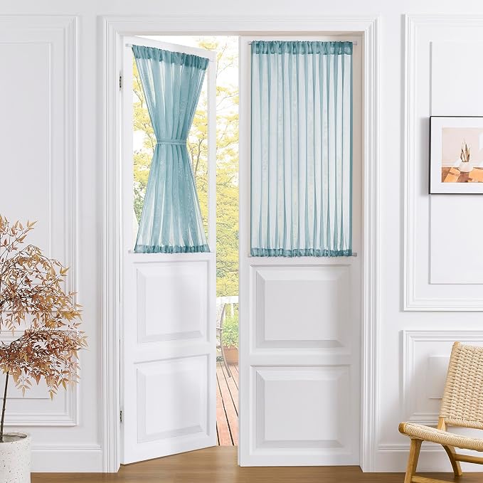 Tollpiz Small Sheer Door Curtain Closet Linen Textured Curtain Sheers Doorway by Tollpiz