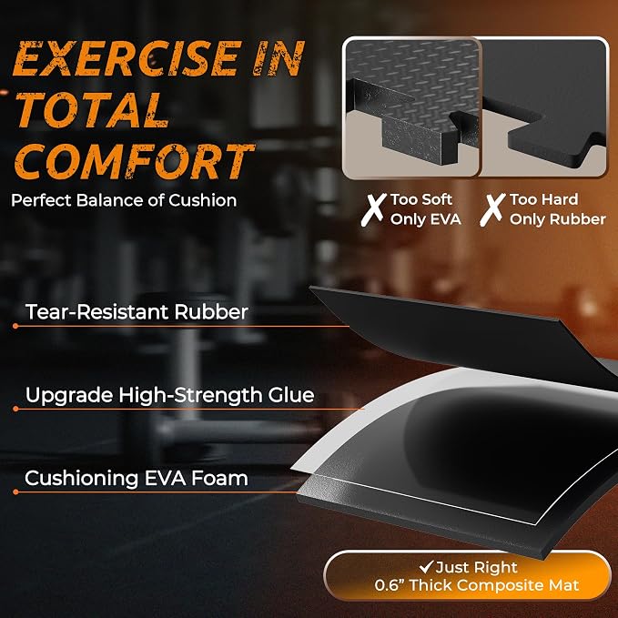 PRAISUN 0.6" Thicker Gym Mat, 6 Tiles 24 Sq Ft Workout Mats, Interlocking Foam - Image 3