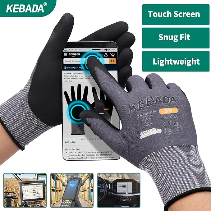 Kebada W2 Micro-Foam Coated Work Gloves, Touchscreen Working Gloves - Image 4