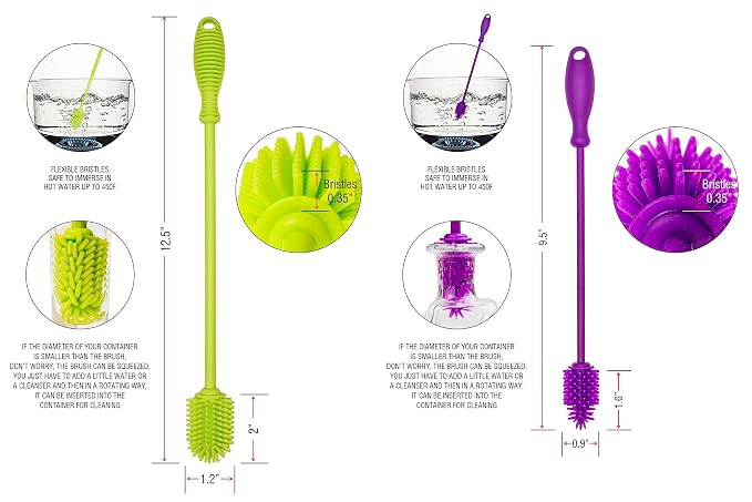A-Brush Silicone Bottle Cleaner Brush, 2 Piece Set, Long Handle - Image 2