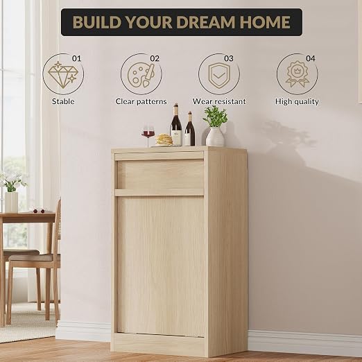 Tilt Out Trash Cabinet, Natural Wood Hidden Garbage Can Cabinet - Image 5