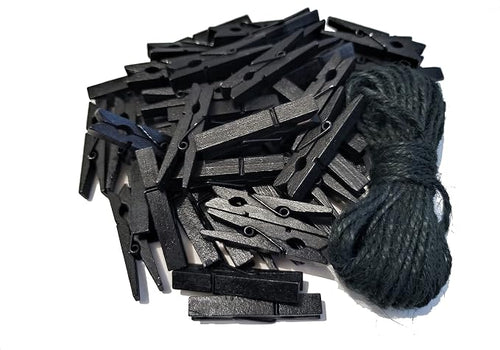 1.9 Inch Black Wooden Clothespins by Unknown