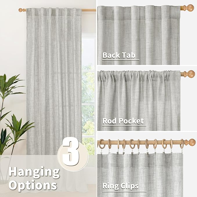 YoungsTex Light Grey Linen Curtains 63 Inch Length 2 Panels - Image 6