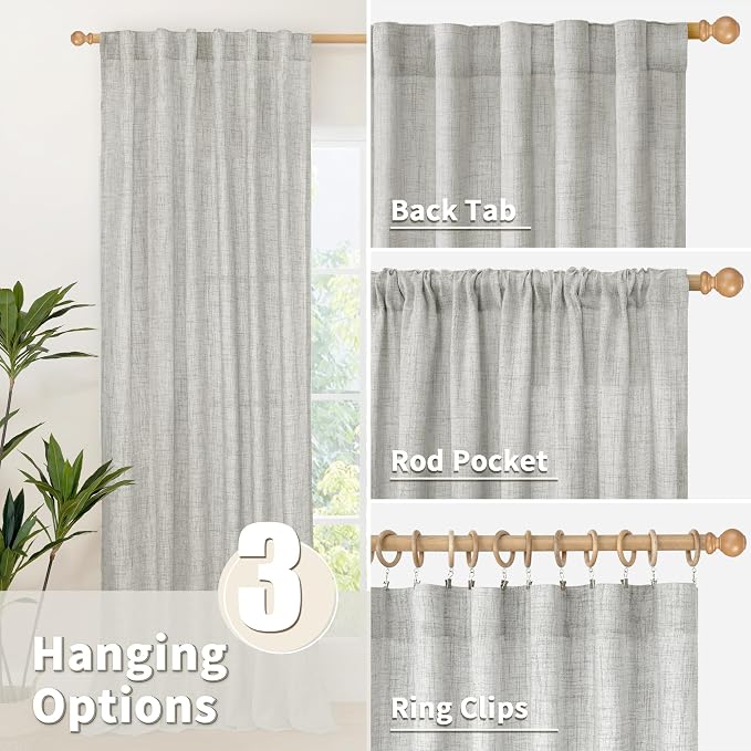 YoungsTex Light Grey Linen Curtains 45 Inch Length - Image 6