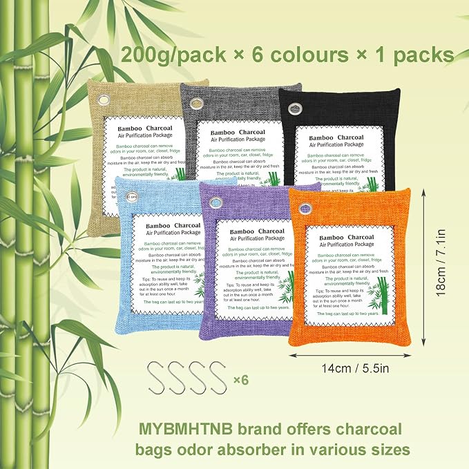 Charcoal Air Purifying Bags 6 Pack×200g Bamboo Charcoal Bags Odor Absorber - Image 3
