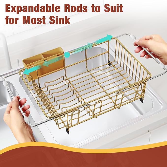 JASIWAY Sink Dish Drying Rack, Expandable Stainless Steel Dish Rack Over Sink - Image 4