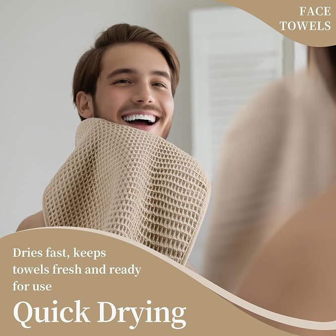 Microfiber Waffle Face Towels, 2 Pieces, Fast Drying, Lint Free - Image 5