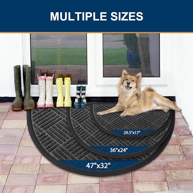 Smiry Half Circle Front Door Mat Outside Entrance, Heavy Duty Outdoor Indoor - Image 2