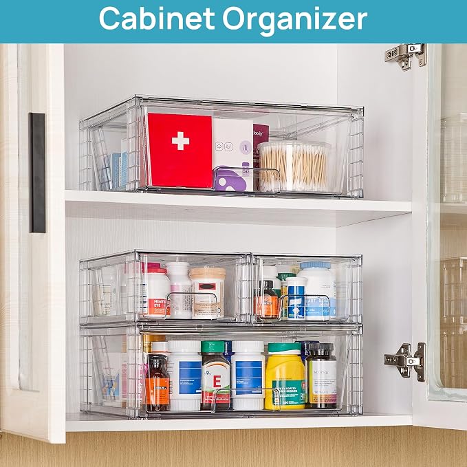 Vtopmart Clear Stackable Storage Drawers Set of 6, Easily Assemble Acrylic - Image 6