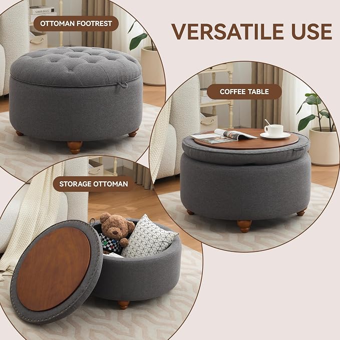 30Inch Round Storage Ottoman - Image 5